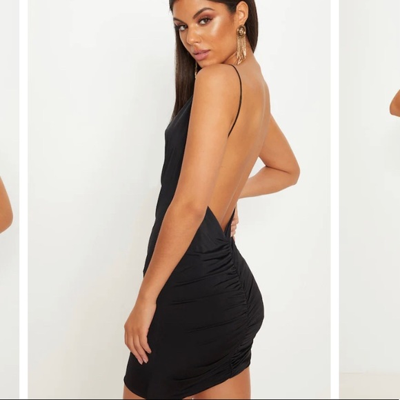 Black Cowl Neck Scoop Back Mini Dress - Picture 2 of 5